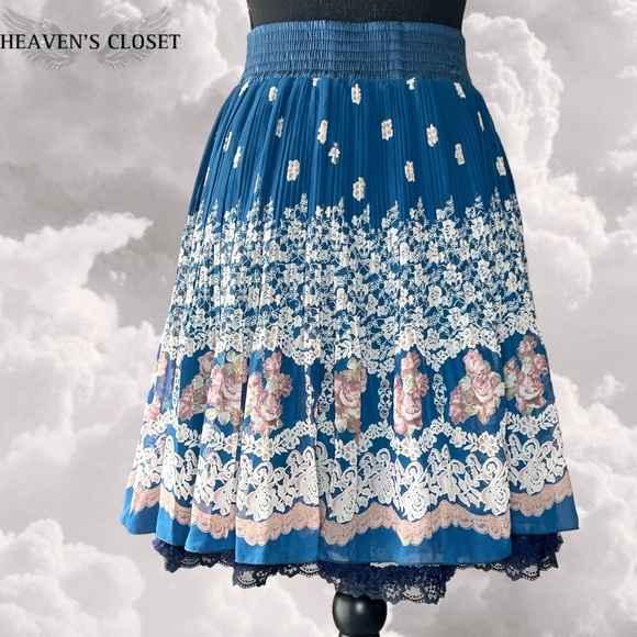 Blue Lolita rose print blue japanese skirt - Picture 2 of 5